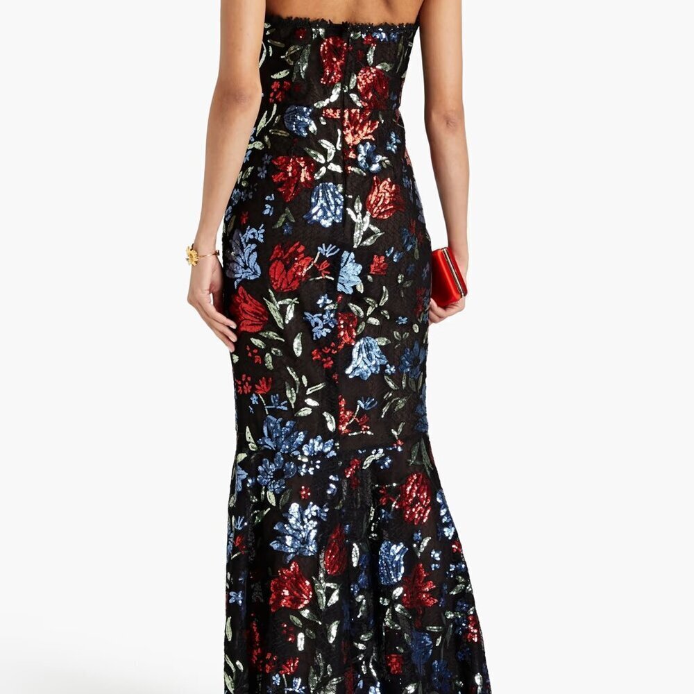 NWT Marchesa Notte Sleeveless Halter Embroidered & Sequin Gown. Size 16 - Picture 6 of 8